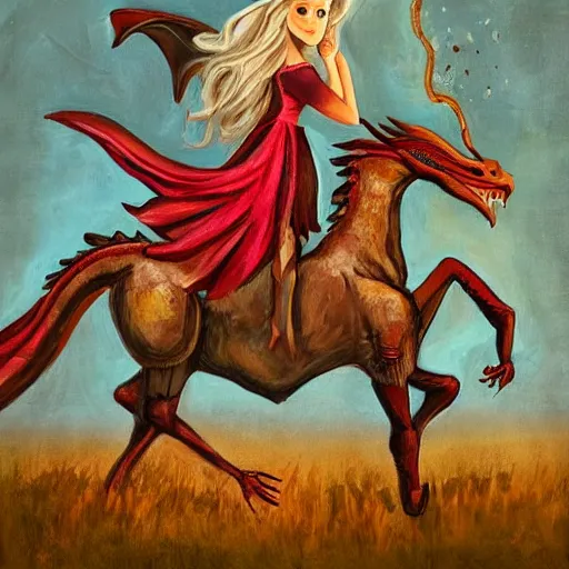 Prompt: a girl riding a dragon, trending on artststion