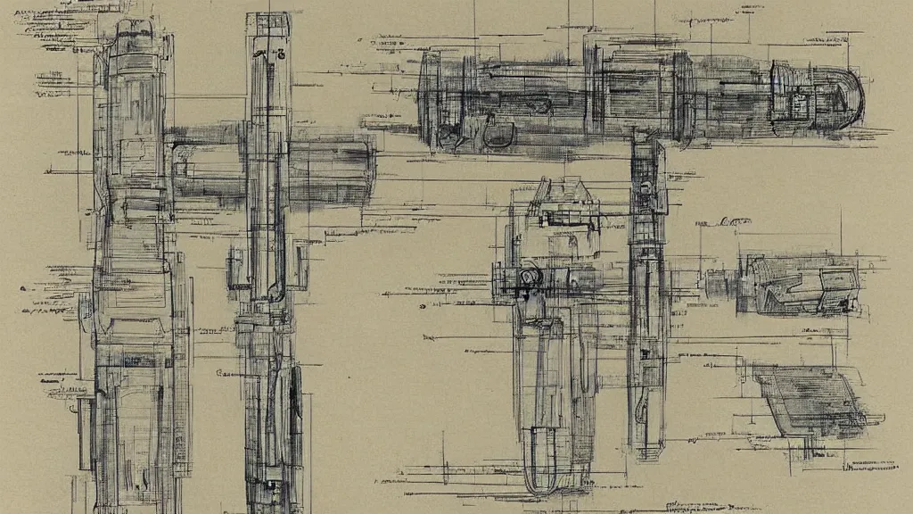 Image similar to ancient blueprint of a lightsaber