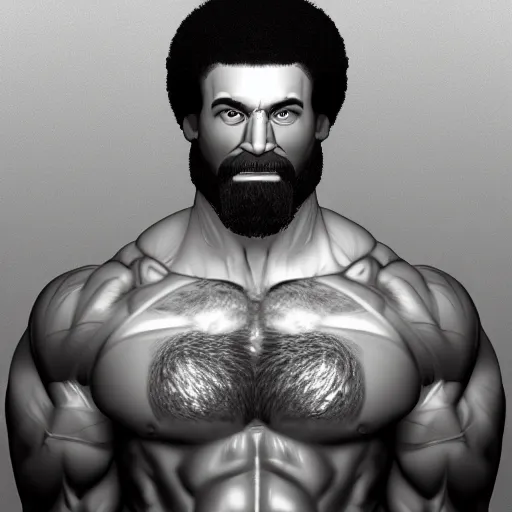 Prompt: hyperdetalied portrait of muscular Bob Ross, black and white, photography studio, 8k, trending on artstation,