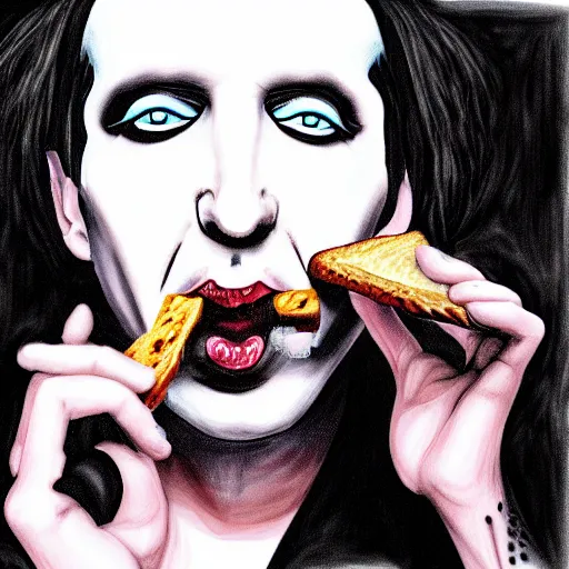 Prompt: digital painting of marilyn manson eating toast