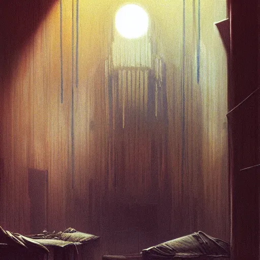 Prompt: detailed painting of bladerunner interior room in africa, artstation, beksinski, cinematic