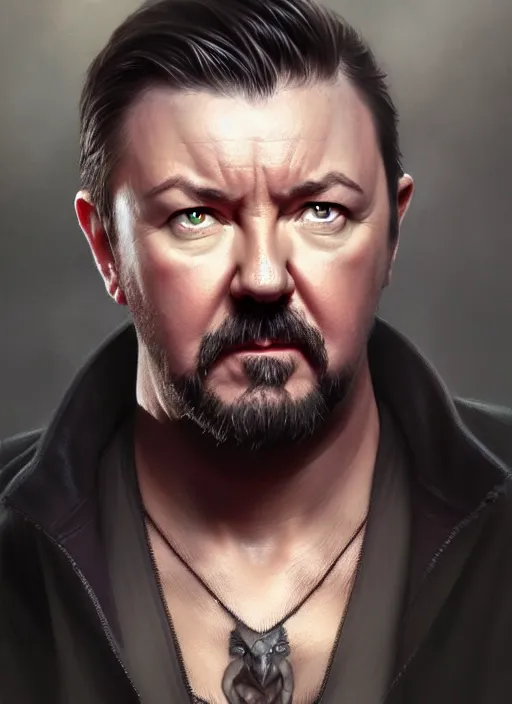Prompt: portrait of ricky gervais, d & d, muscular! fantasy, intricate, elegant, highly detailed, digital painting, artstation, concept art, smooth, sharp focus, illustration, art by artgerm and greg rutkowski and alphonse mucha