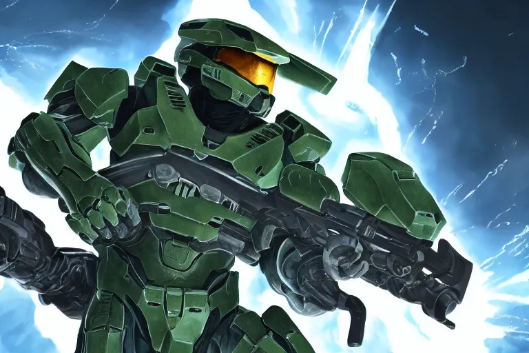 Prompt: halo master chief in the style of anime, hd, 8 k