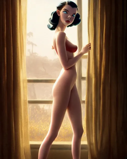 Image similar to pixar movie still pinup photo of anya taylor joy, hot asuna by, by greg rutkowski, gil elvgren, glossy skin, pearlescent, maxim magazine,