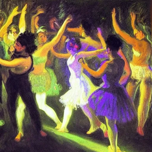 Prompt: young people dancing and drinking in a nightclub, partylights, beautiful people, by monet, trending on artstation