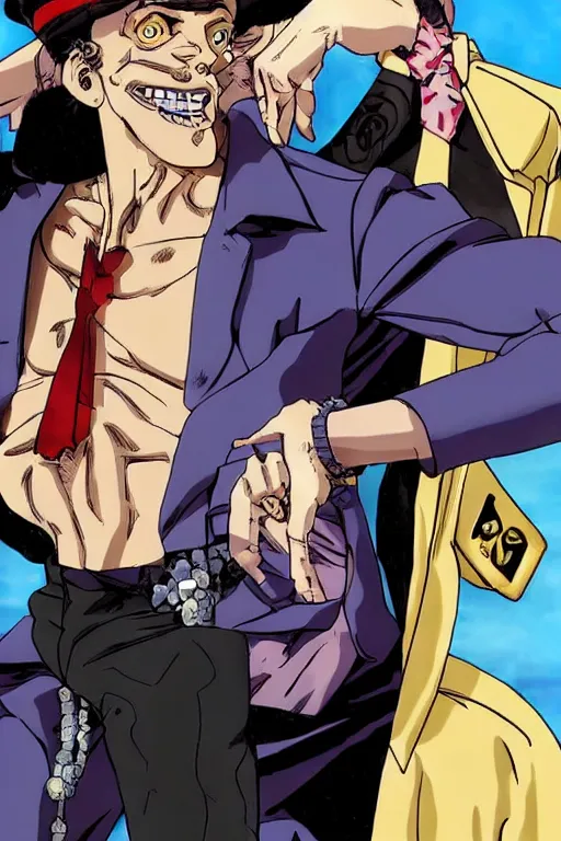 Prompt: Steve buscemi in Jojos bizarre adventure, anime by hirohiko araki,