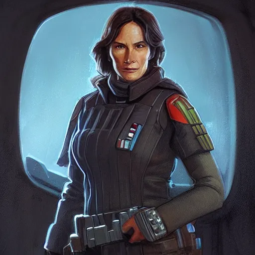 Prompt: portrait of a woman by greg rutkowski, grand jedi master jaina solo, star wars expanded universe, she is about 6 0 years old, wearing the tactical gear of the galactic alliance, highly detailed portrait, digital painting, artstation, concept art, smooth, sharp foccus ilustration, artstation hq