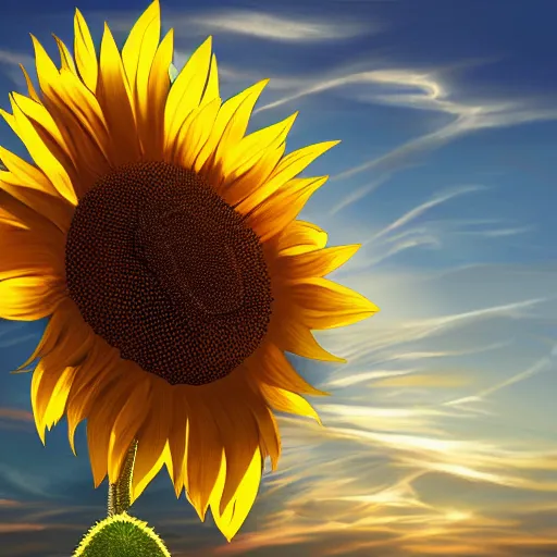 Prompt: a sunflower in the sunset, golden hour, digital art, smooth, ethereal, artstation