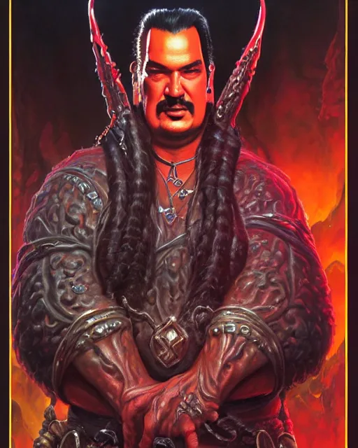 Image similar to slime lord from path of exile, portrait, digital painting, hair like Steven Seagal, highly detailed, intricate, trending on artstation, art by John Buscema