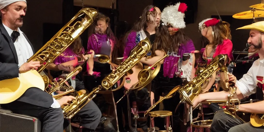 Prompt: bongocat playing the hand clapper musical instrument as one of the musicians in The Roots