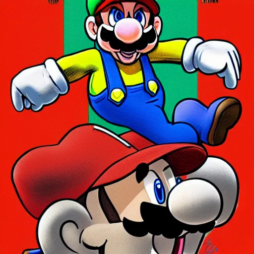 Image similar to hyper detailed illustration of Super Mario, by Kev Walker, simon bisley and paolo parente