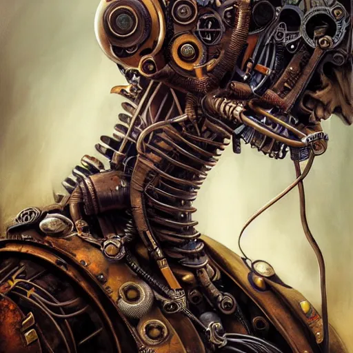 Prompt: portrait painting of a steampunk cyborg president, transhumanism, ultra realistic, concept art, studio ghibli, intricate details, eerie highly detailed