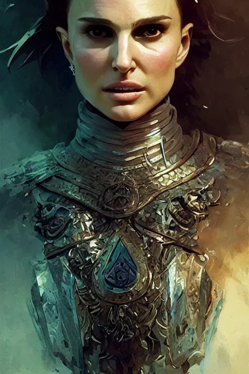 Image similar to natalie portman, legendary warrior, heroic, lord of the rings, tattoos, decorative ornaments, battle armor, by carl spitzweg, ismail inceoglu, vdragan bibin, hans thoma, greg rutkowski, alexandros pyromallis, perfect face, fine details, realistic shading photorealism