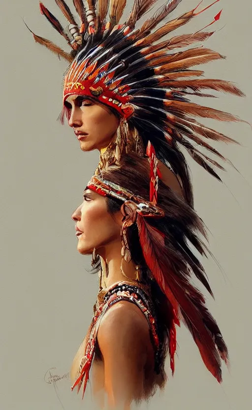 Image similar to gorgeous redskin woman wearing headdress, intricate, elegant, highly detailed, artstation, concept art, smooth, sharp focus, illustration, art by stefan kostic and greg rutkowski