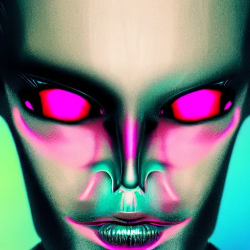 Prompt: synthwave chromatic alien face, detailed, 4k