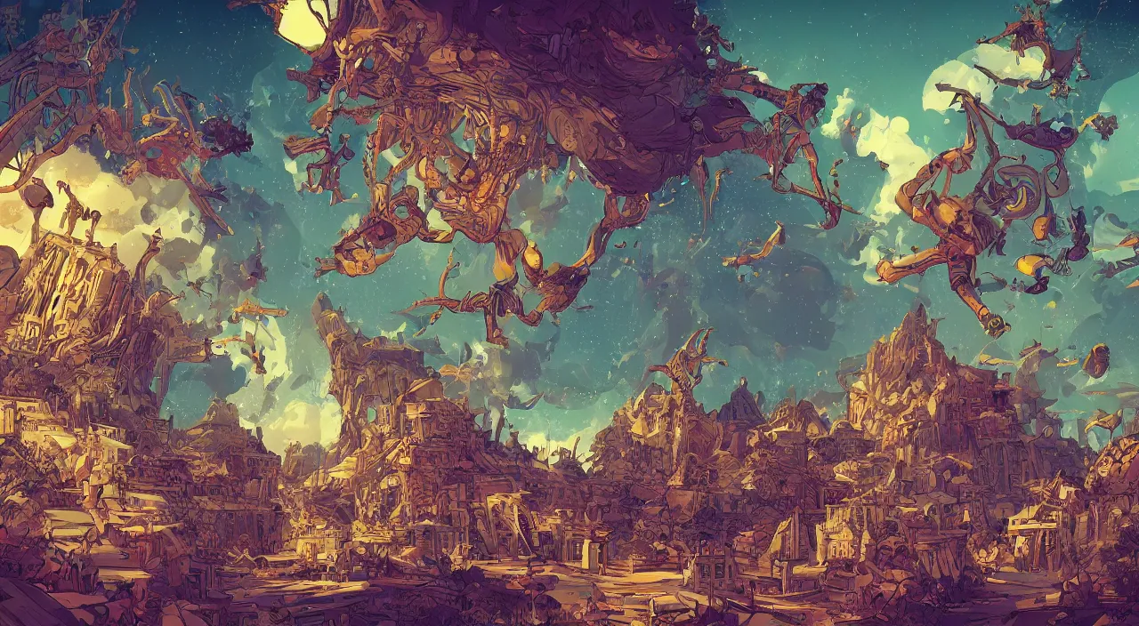 Image similar to vector wonderland bazaar zouk old egypt sky shine epic fantasy painting photoshop that looks like it is from borderlands and by feng zhu and loish and laurie greasley, victo ngai, andreas rocha, john harris