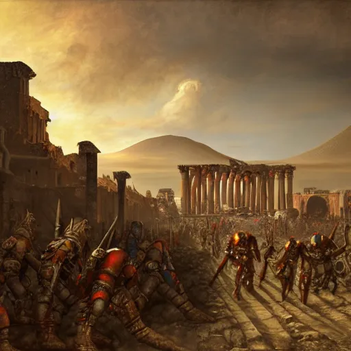 Image similar to the last day of pompeii in warhammer 4 0 k style, by john frederick kensett, digital art, 4 k, high detailed