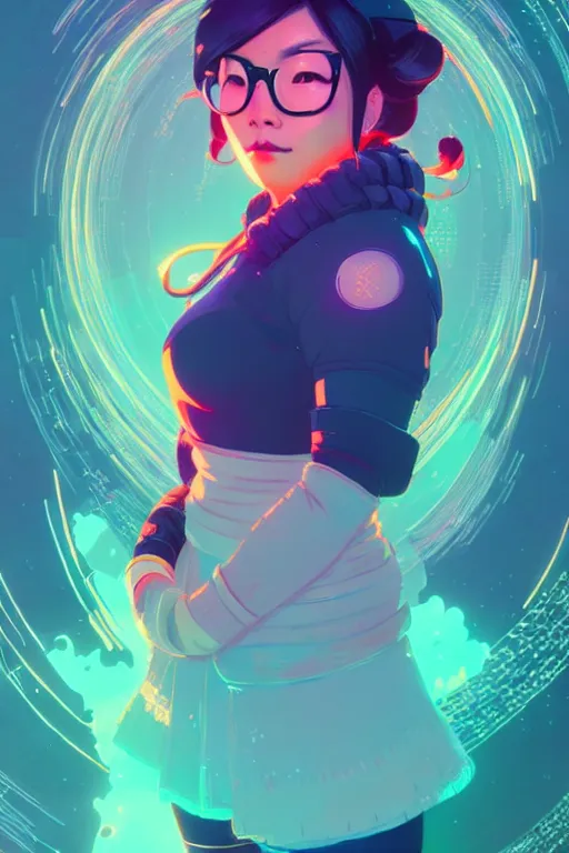 Prompt: portrait of beautiful mei from overwatch!! artstation winner by victo ngai, kilian eng and by jake parker, by conrad roset, swirly vibrant color lines, winning award masterpiece, fantastically gaudy, aesthetic octane render, 8 k hd resolution