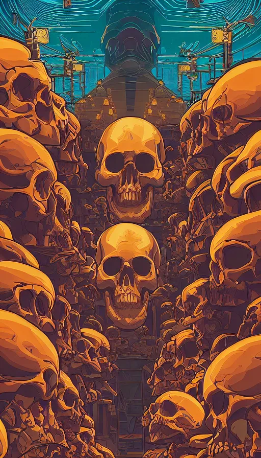 Image similar to The land of the skull androids, italian futurism, Dan Mumford, Josan Gonzalez