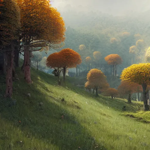 Prompt: landscape of trees, hills, au naturel, hyper detailed, digital art, trending in artstation, cinematic lighting, studio quality, smooth render, unreal engine 5 rendered, octane rendered, art style by klimt and nixeu and ian sprigger and wlop and krenz cushart