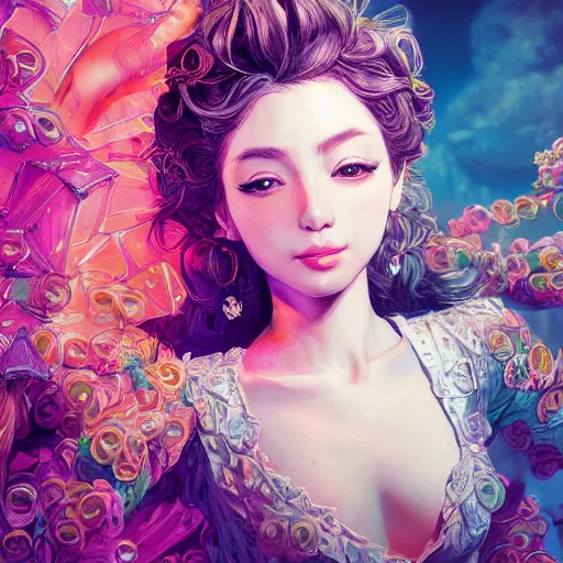 Image similar to the portrait of an absurdly beautiful, graceful, elegant, sophisticated, young idol made up of lemons, an ultrafine hyperdetailed illustration by kim jung gi, irakli nadar, intricate linework, bright colors, octopath traveler, final fantasy, unreal engine 5 highly rendered, global illumination, radiant light, detailed and intricate environment