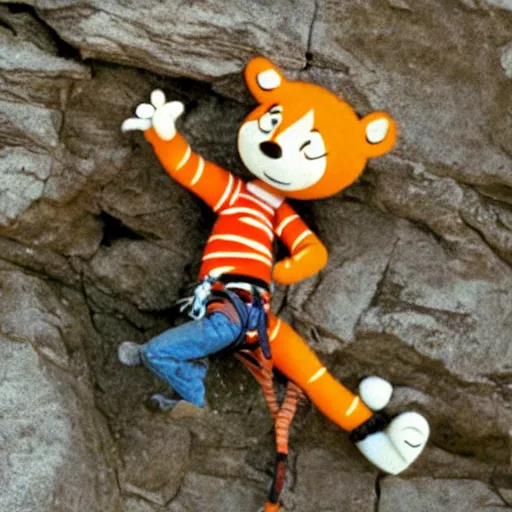 Image similar to Calvin and Hobbes rock climbing