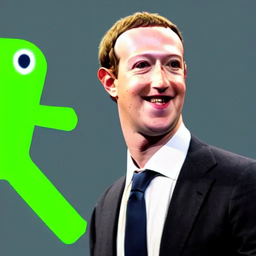 Image similar to Mark Zuckerberg with green scaly skin and yellow glowing eyes.