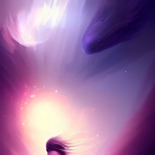 Image similar to empty space is filled by virtual particles a digital painting by Charlie Bowater , trending on Artstation, metaphysical painting, speedpainting, made of feathers mist and cloud , digital painting