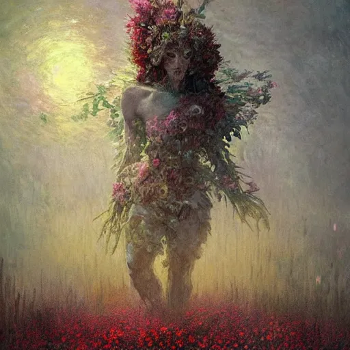 Prompt: a beautiful terrifying monster made of flowers. ethereal horror fantasy art by greg rutkowski and magali villanueve and monet