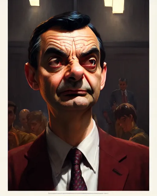 Image similar to mr bean as spiderman, fine details, realistic shaded lighting poster by greg rutkowski, magali villeneuve, artgerm, jeremy lipkin and michael garmash and rob rey