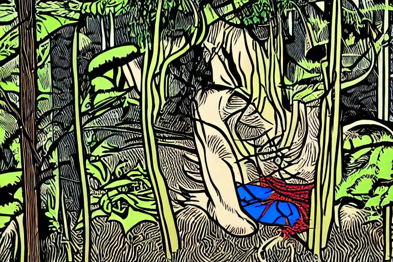 Prompt: a shaman in the forest, by roy lichtenstein, illustation, art nouveau, 8 k, extreme detail, sharp focus