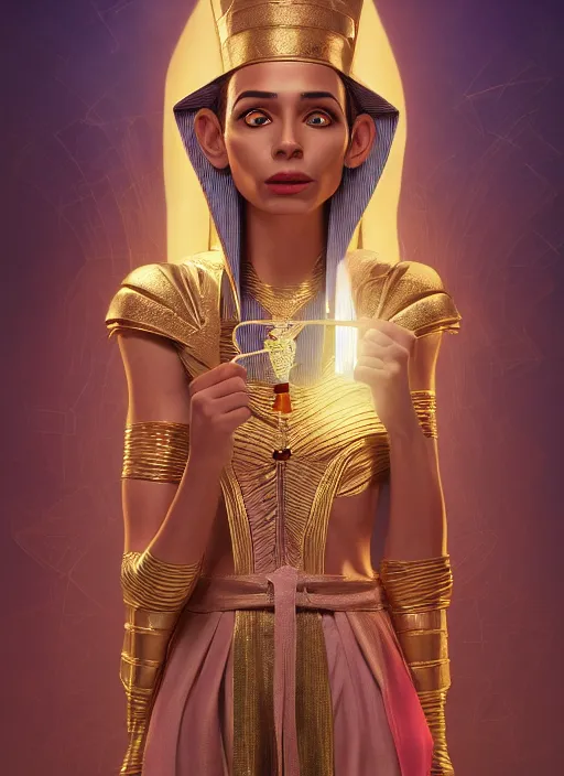 Image similar to an anthropomorphic beautiful female wizard of pharaoh holding magic wand portrait wearing robe, fine art, award winning, intricate, elegant, sharp focus, octane render, hyperrealistic, cinematic lighting, highly detailed, digital painting, 8 k concept art, art by jamie hewlett and z. w. gu, masterpiece, trending on artstation, 8 k