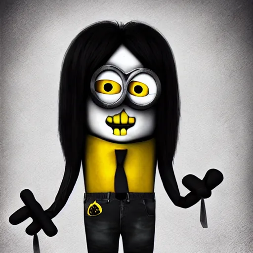 Image similar to minion as a jeff the killer, creepypasta, realistic art, detailed, octane render