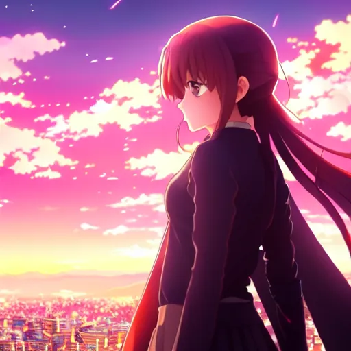 Prompt: emma watson in heavens feel movie, tokyo, ufotable, kyoani, high quality, key visual, cinematic, city background, night time, rooftop, fate stay night, unlimited blade works, greg rutkowski, high resolution, dynamic pose, extreme close up, street clothes, anime, high budget