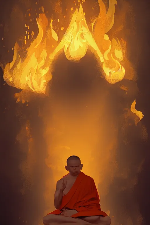 Prompt: A single monk meditating in fire by Afshar Petros, Trending on artstation.