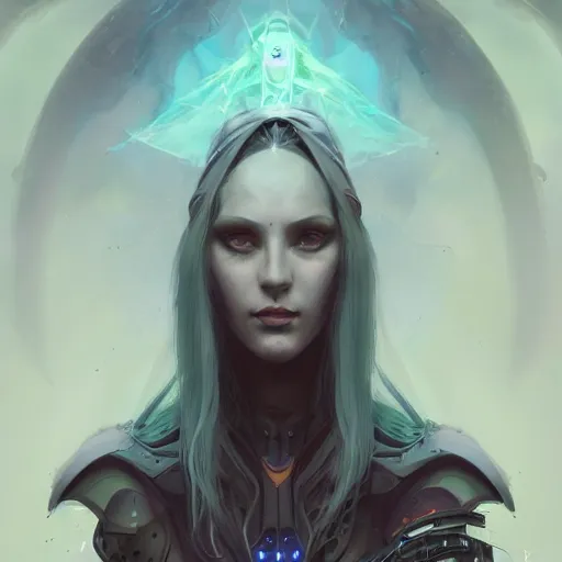 Prompt: portrait of a beautiful cybernetic witch, cyberpunk concept art by pete mohrbacher and seb mckinnon and beksinski and josan gonzales, digital art, highly detailed, intricate, sci-fi, sharp focus, Trending on Artstation HQ, deviantart, unreal engine 5, 4K UHD image