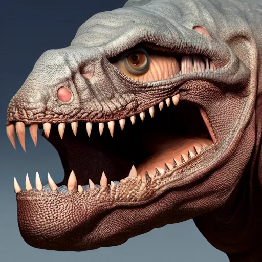 Prompt: matte painting of close up t - rex head, concept art by raph herrera, 4 k, detailed, ray traced