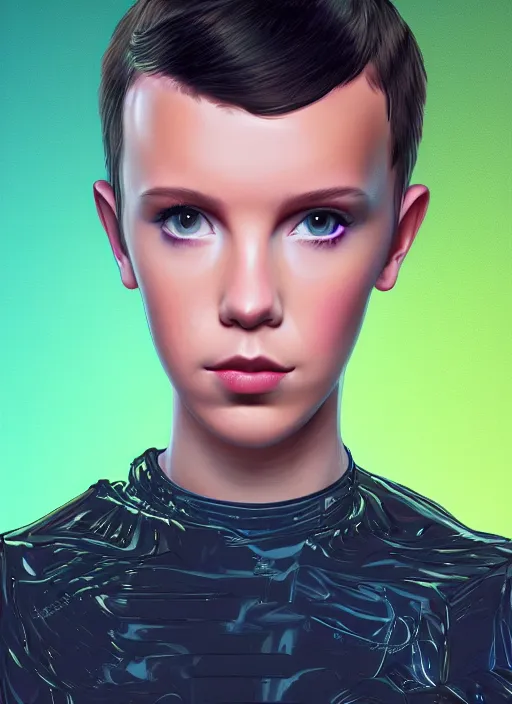 Image similar to Digital Art Portrait of cyberpunk Millie Bobby Brown