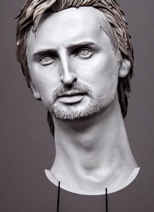 Prompt: sculpture of Matt Bellamy made of wood, portrait, female, future, wood, tree, harper's bazaar, vogue, magazine, insanely detailed and intricate, concept art, close up, ornate, luxury, elite, elegant, trending on artstation, by ruan jia, by Kenneth Willardt, by ross tran, by WLOP, by Andrei Riabovitchev,