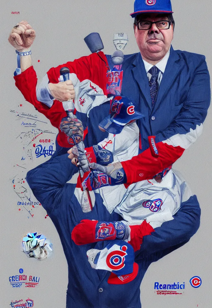 Prompt: denis coderre, 3 d, hyper realism, politician baseball streetwear, radio microphone, expos habs logos, baseball host, full body, realosm, detailed portrait of denis coderre baseball radio host, intricate complexity, by greg rutkowski, cushart krentz, artgerm, ross tran, conrad roset, 4 k, cinematic, atmosphere