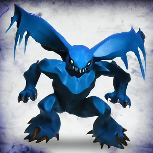 Image similar to Menacing blue eyes Nidoking infected with the Venom symbiote post apocalyptic