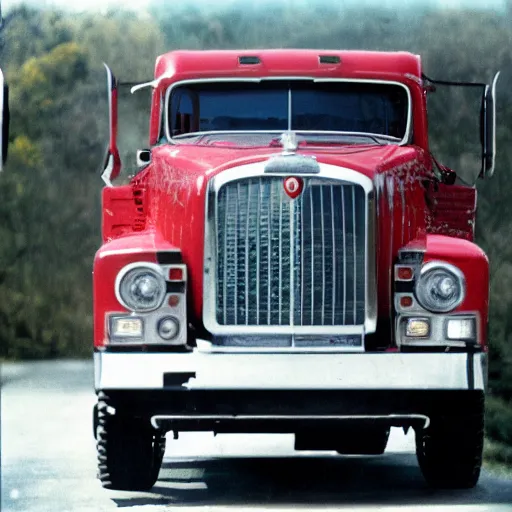 Prompt: mack truck, front view, 8 0 mm, ektachrome,