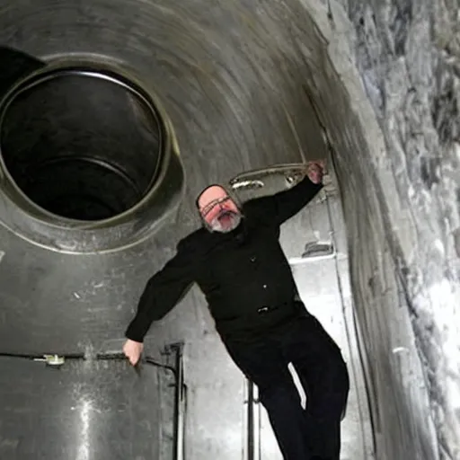 Prompt: Jamie Hyneman tinkering with an ICBM in a missile silo