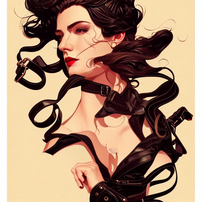 Prompt: woman in leather illustration, vector art style, medium shot, intricate, elegant, highly detailed, digital art, ffffound, art by jc leyendecker and sachin teng