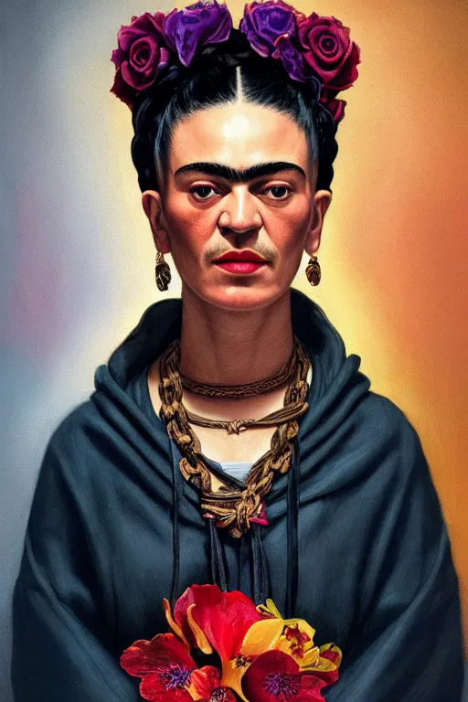 Prompt: portrait of frida kahlo with hoodie, intricate, elegant, glowing lights, highly detailed, digital painting, artstation, sharp focus, illustration, art by wlop, mars ravelo and greg rutkowski