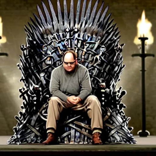 Image similar to George Costanza sitting on the iron throne from Game of Thrones