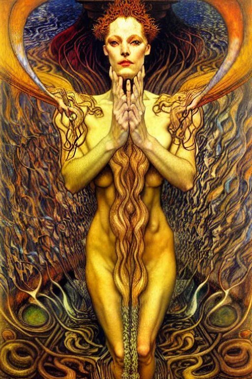 Image similar to Divine Chaos Engine by Karol Bak, Jean Delville, William Blake, Gustav Klimt, and Vincent Van Gogh, symbolist, visionary