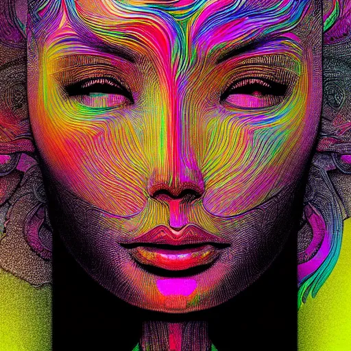 Prompt: the head of a beautiful woman partially made of rainbows, an ultrafine detailed illustration by james jean, final fantasy, intricate linework, bright colors, behance contest winner, vanitas, angular, altermodern, unreal engine 5 highly rendered, global illumination, radiant light, detailed and intricate environment