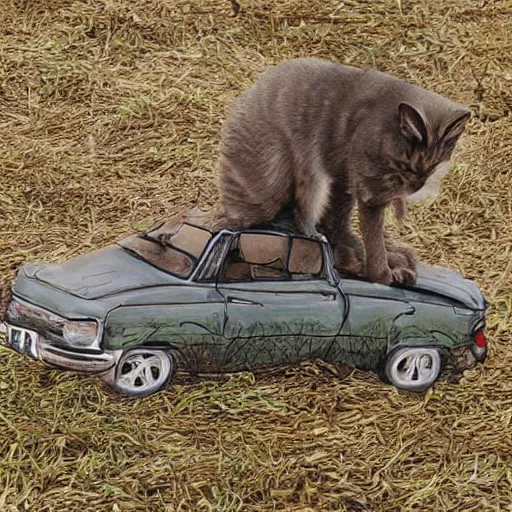 Image similar to cat driving car