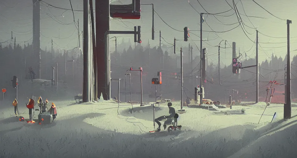 Image similar to A fantastic fores, by simon stalenhag